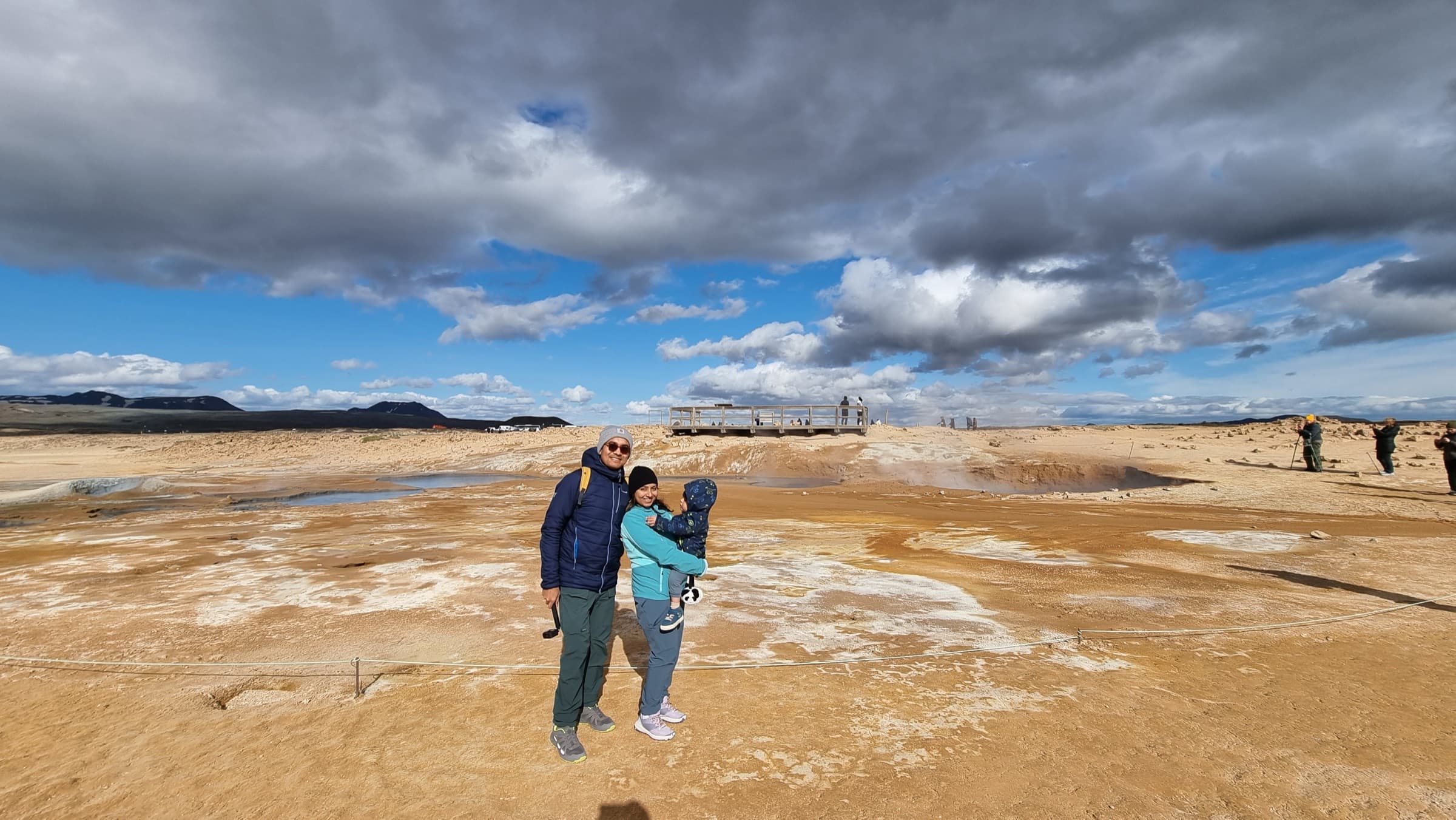 Our family at the geothermal fields of Mývatn, Iceland